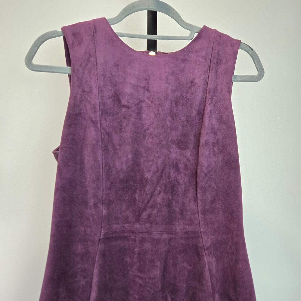 Calvin Klein Faux Suede Dress Purple Sheath Career Modern Gold 6 - Picture 2 of 8
